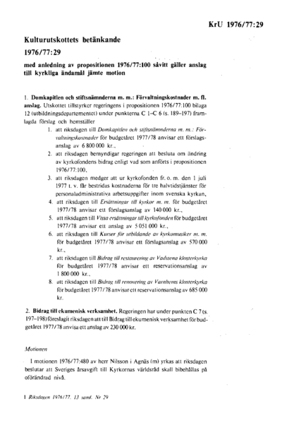Omslaget till bet. 1976/77:KrU29