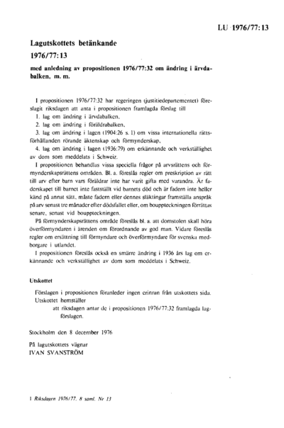 Omslaget till bet. 1976/77:LU13