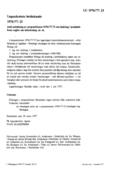 Omslaget till bet. 1976/77:LU23