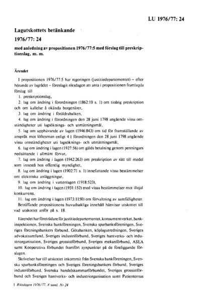 Omslaget till bet. 1976/77:LU24