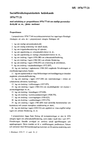 Omslaget till bet. 1976/77:SfU21