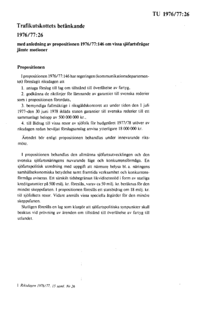 Omslaget till bet. 1976/77:TU26