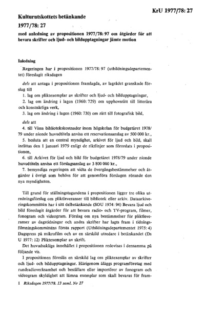 Omslaget till bet. 1977/78:KrU27