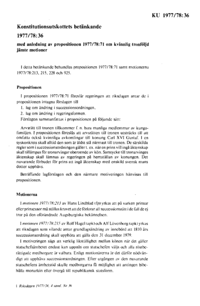 Omslaget till bet. 1977/78:KU36