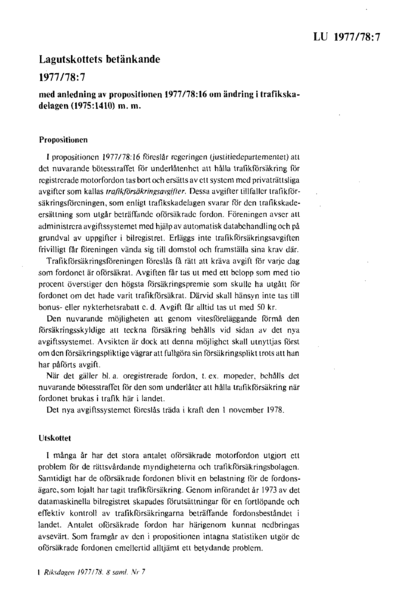 Omslaget till bet. 1977/78:LU7