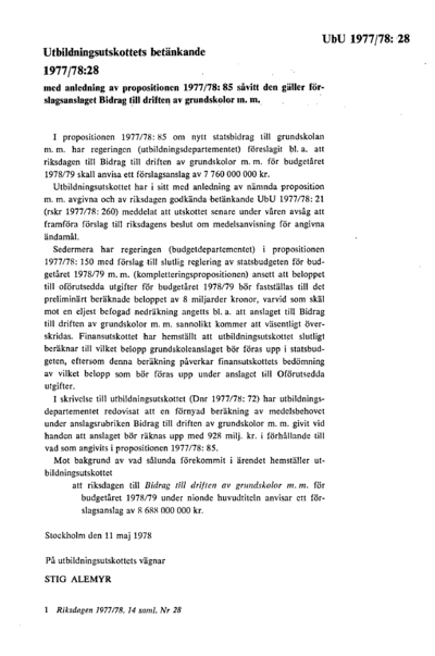 Omslaget till bet. 1977/78:UbU28
