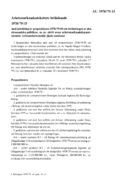 Omslaget till bet. 1978/79:AU15