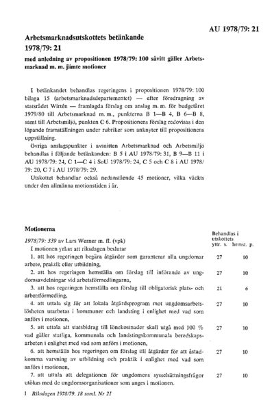 Omslaget till bet. 1978/79:AU21