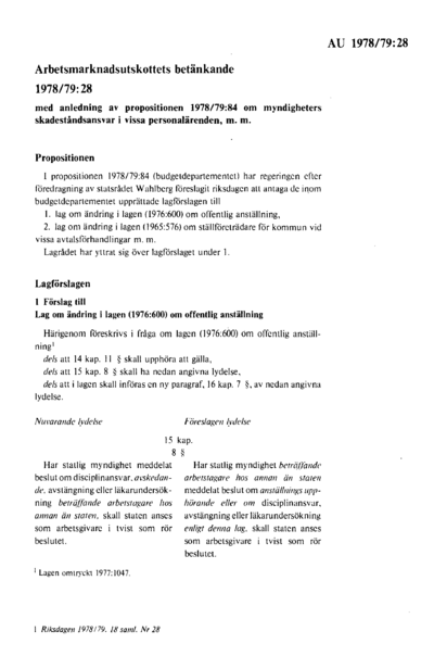 Omslaget till bet. 1978/79:AU28