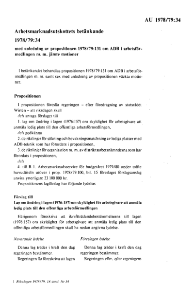 Omslaget till bet. 1978/79:AU34