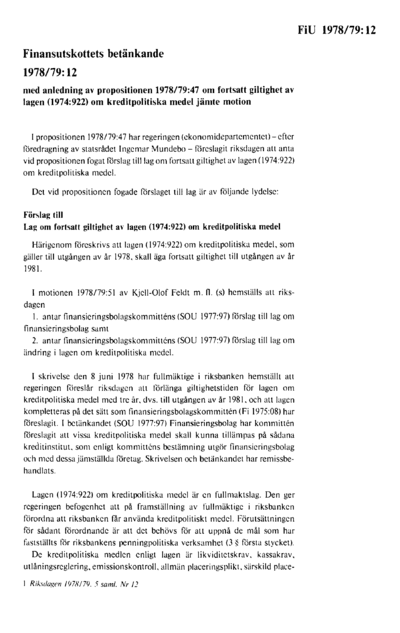Omslaget till bet. 1978/79:FiU12
