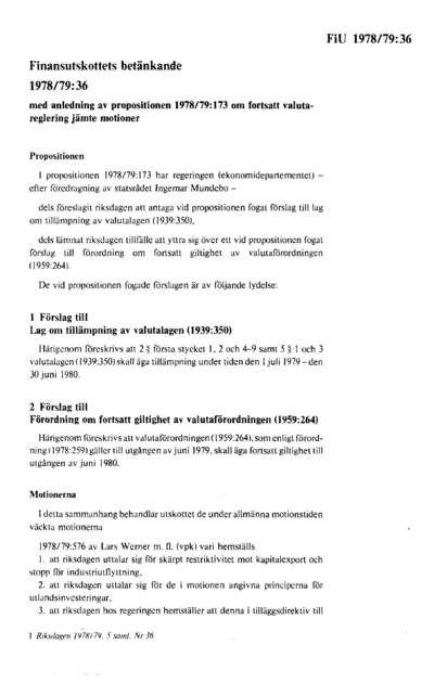 Omslaget till bet. 1978/79:FiU36