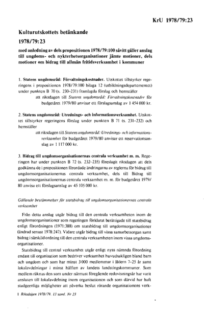 Omslaget till bet. 1978/79:KrU23