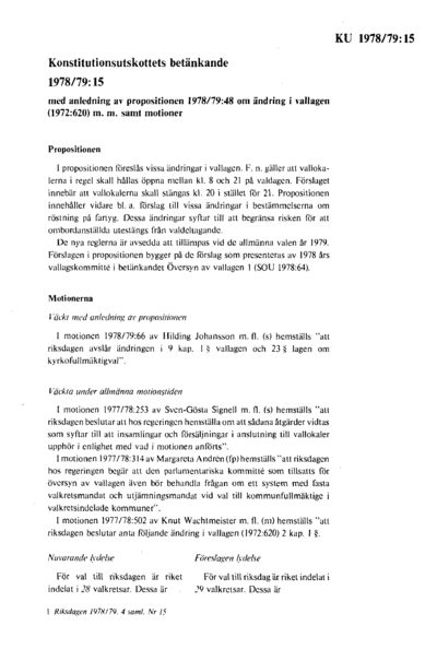 Omslaget till bet. 1978/79:KU15