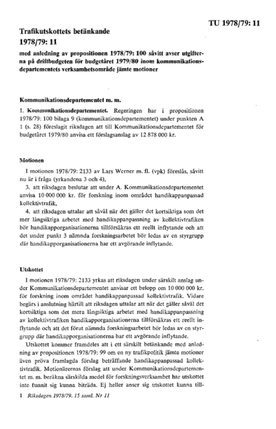 Omslaget till bet. 1978/79:TU11