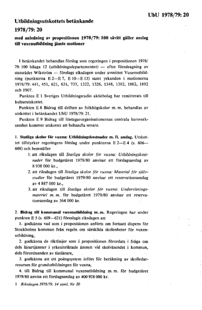 Omslaget till bet. 1978/79:UbU20