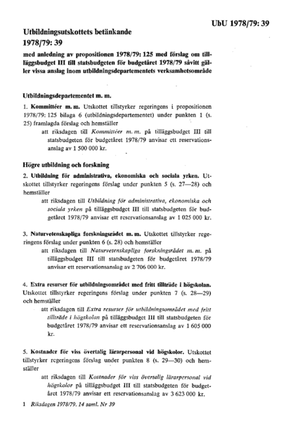Omslaget till bet. 1978/79:UbU39