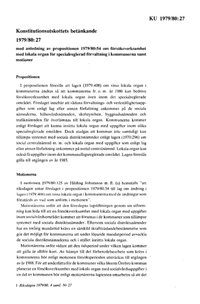 Omslaget till bet. 1979/80:KU27