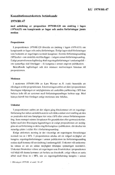 Omslaget till bet. 1979/80:KU47