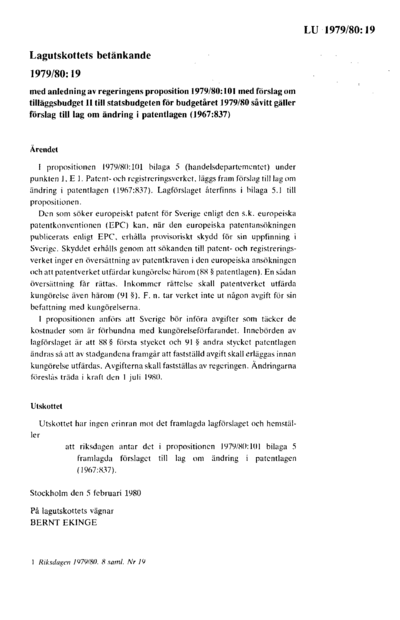 Omslaget till bet. 1979/80:LU19