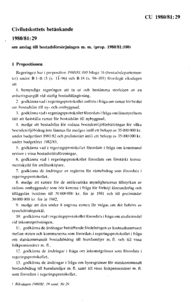 Omslaget till bet. 1980/81:CU29