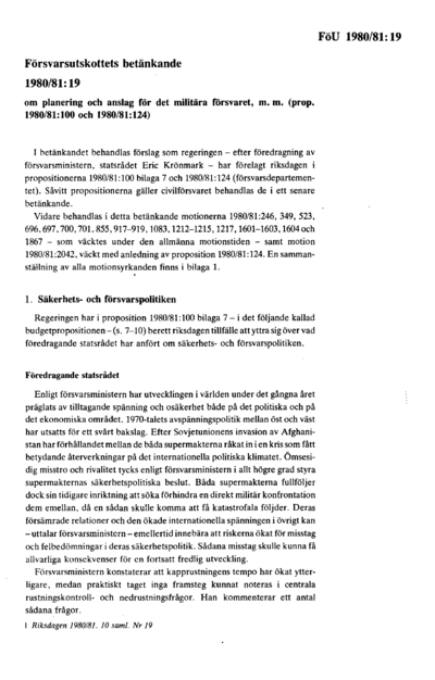 Omslaget till bet. 1980/81:FöU19