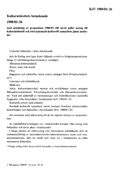 Omslaget till bet. 1980/81:KrU26