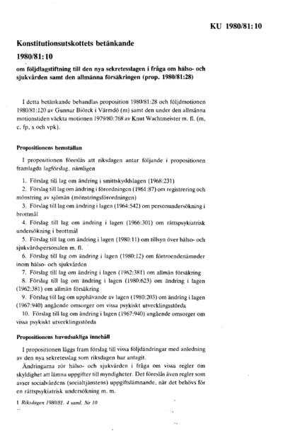 Omslaget till bet. 1980/81:KU10