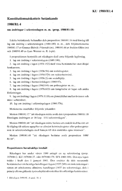 Omslaget till bet. 1980/81:KU4