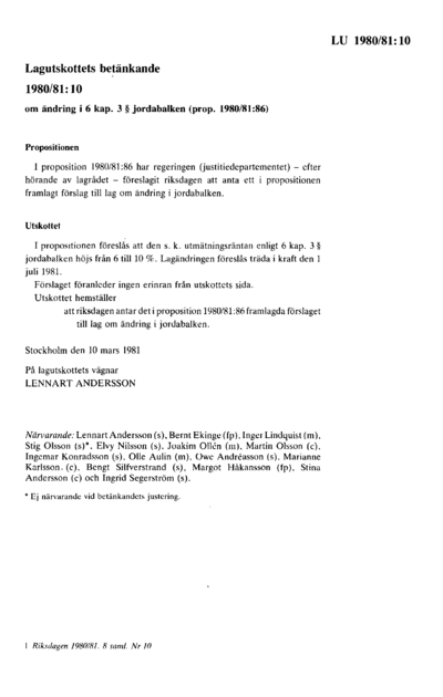Omslaget till bet. 1980/81:LU10