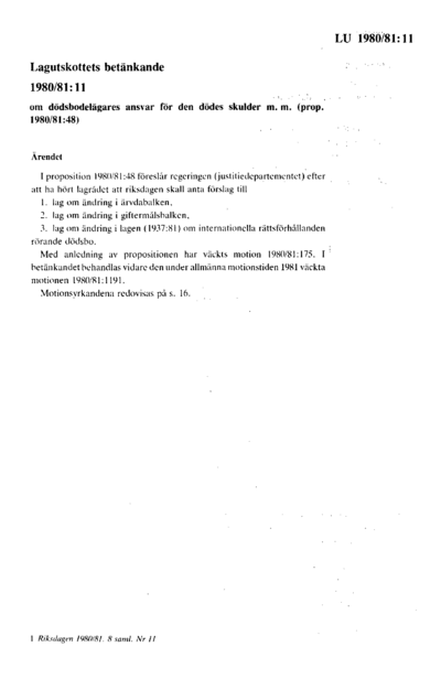 Omslaget till bet. 1980/81:LU11