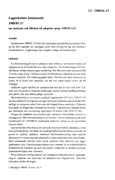 Omslaget till bet. 1980/81:LU17