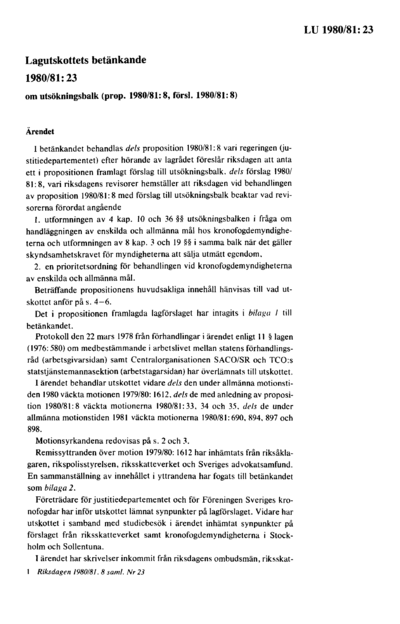 Omslaget till bet. 1980/81:LU23