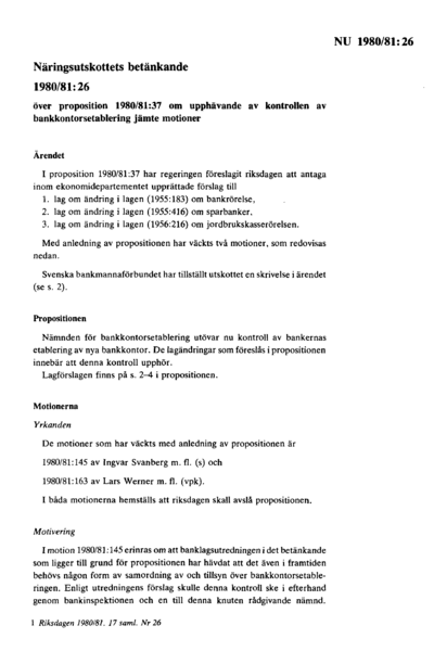 Omslaget till bet. 1980/81:NU26