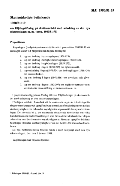 Omslaget till bet. 1980/81:SkU19