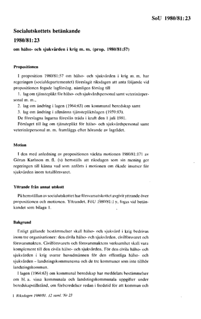 Omslaget till bet. 1980/81:SoU23
