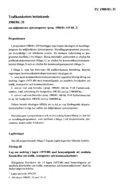 Omslaget till bet. 1980/81:TU31