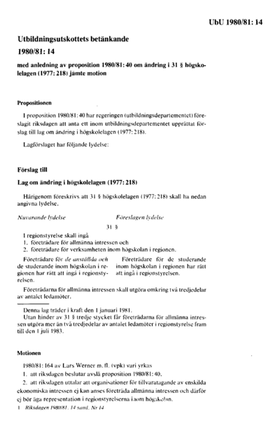 Omslaget till bet. 1980/81:UbU14