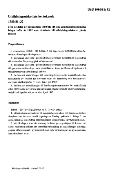 Omslaget till bet. 1980/81:UbU32