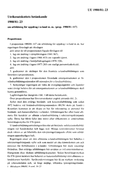 Omslaget till bet. 1980/81:UU23