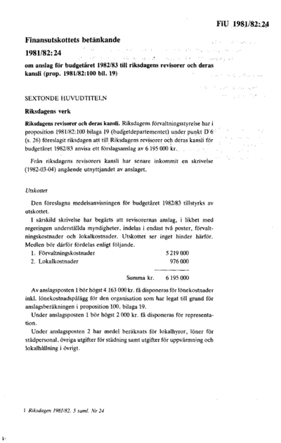 Omslaget till bet. 1981/82:FiU24