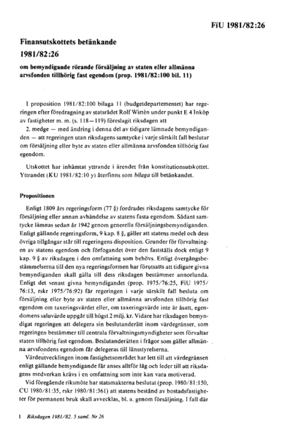 Omslaget till bet. 1981/82:FiU26