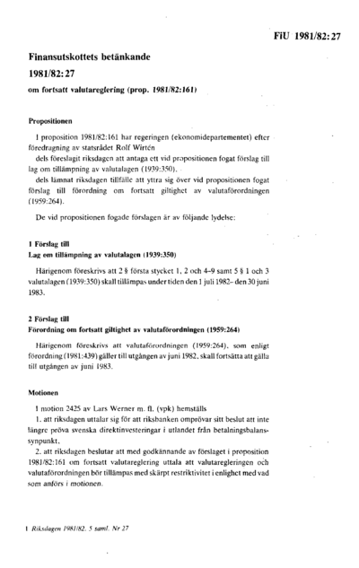 Omslaget till bet. 1981/82:FiU27