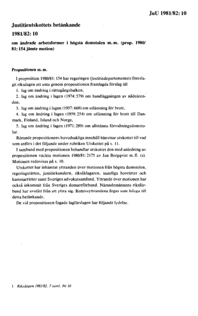 Omslaget till bet. 1981/82:JuU10
