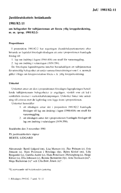 Omslaget till bet. 1981/82:JuU11
