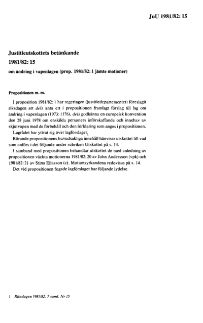 Omslaget till bet. 1981/82:JuU15