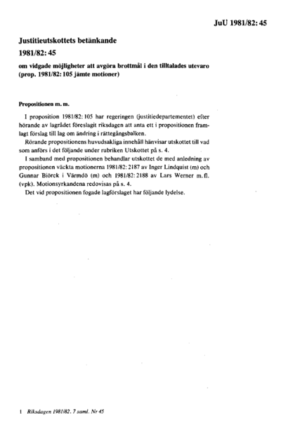 Omslaget till bet. 1981/82:JuU45