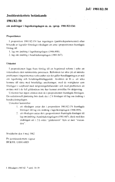 Omslaget till bet. 1981/82:JuU50