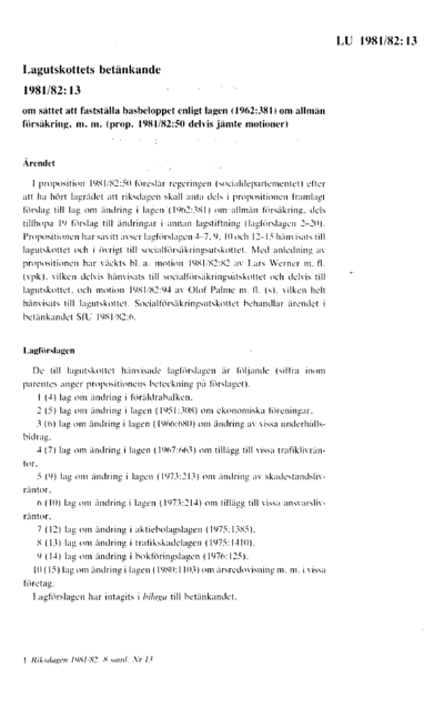 Omslaget till bet. 1981/82:LU13