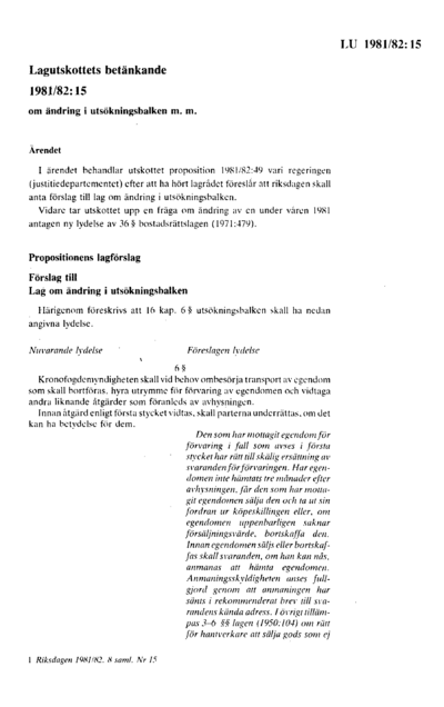 Omslaget till bet. 1981/82:LU15